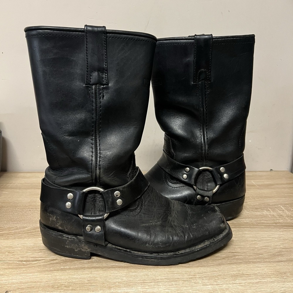 Ride Tecs Boots Mens 8.5M Black Leather Square Toe Motorcycle Harness Rider 1442